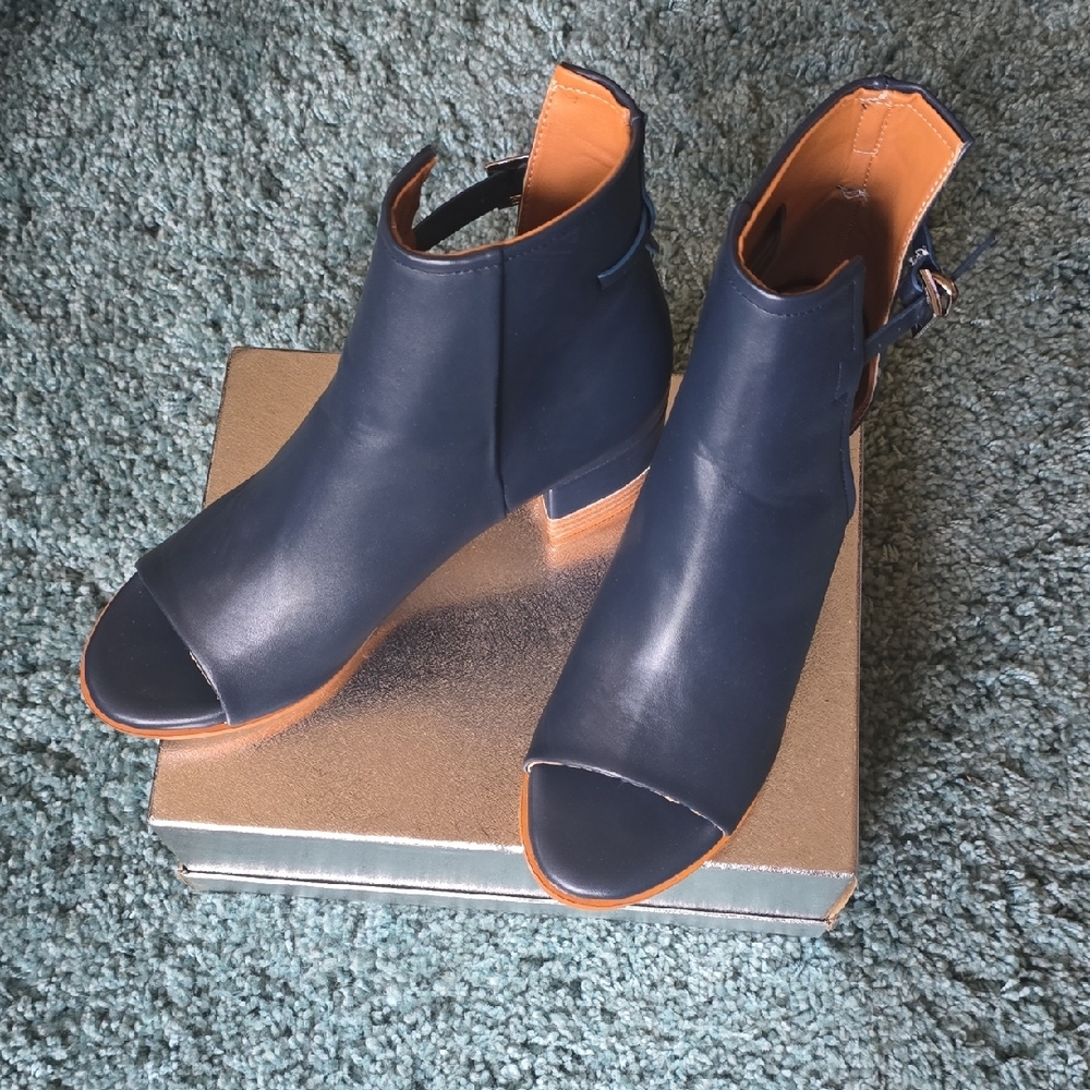 Blue FSJ Women Peep Open Toe Sandals Boot Cut Out Buckle Ankle Bootie size 11